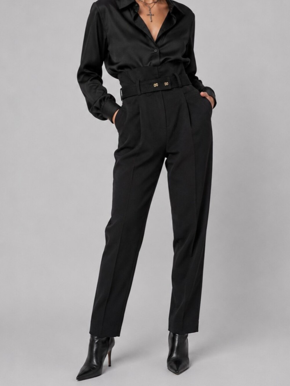 ZARA Black High Rise Belted Pants S Office Siren Y2K Corporate Goth